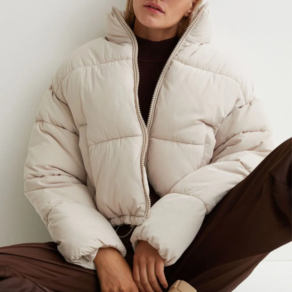 

BM UR HM ZA2021 new fashion all-match winter ladies jacket retro casual stand-up collar pocket with zipper short cotton jacket
