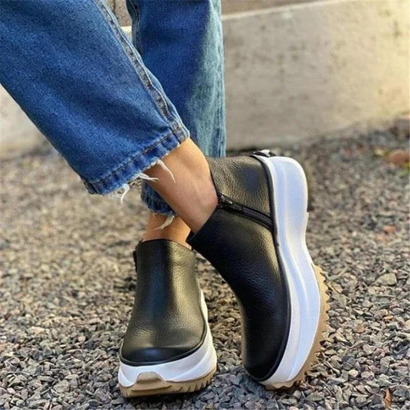 Plus Size 43 New Winter Wedges Women Boots Comfortable Ankle Boots Shoes Round Toe Lace Up and Zip Thicken Botas De Mujer