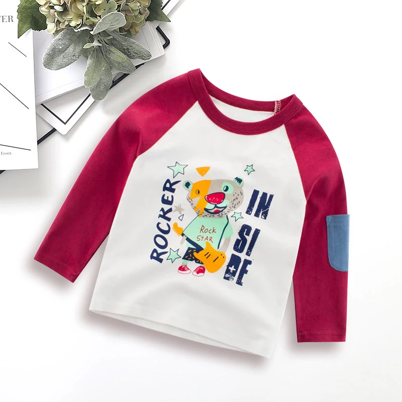 PatPat Guitar Bear Long-sleeve Tee For Boys Round neck Spring and Autumn Sports Casual Baby Boy Top | Мать и ребенок