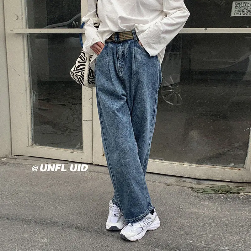 

Spring Autumn Solid Color Jeans Men Korean Fashion Loose Casual Jeans Men Harajuku Streetwear Wide-leg Straight-leg Pants Men
