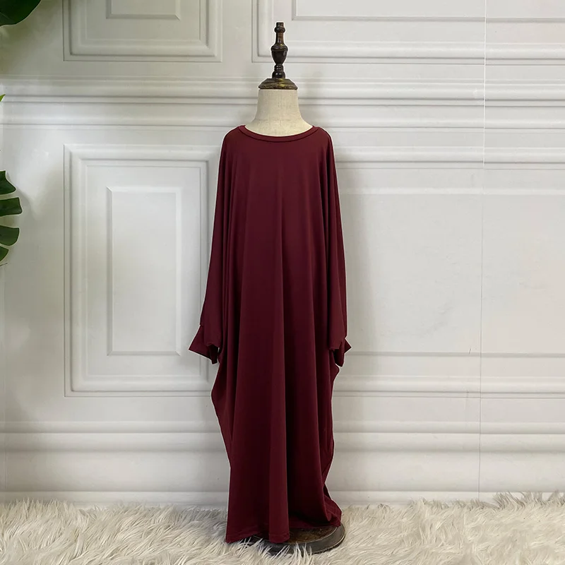 

New Arrival Little Girl Round Neck Solid Color EID Ramadan Child Muslim Pray Dress Daughter Dress Fashion Muslim Child Robe