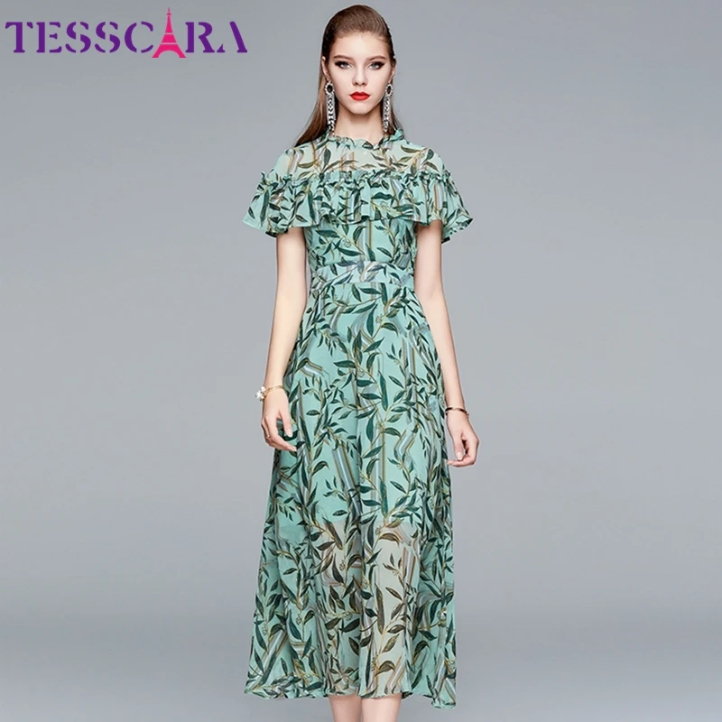 TESSCARA женское летнее элегантное шифоновое платье Festa высокое качество длинное