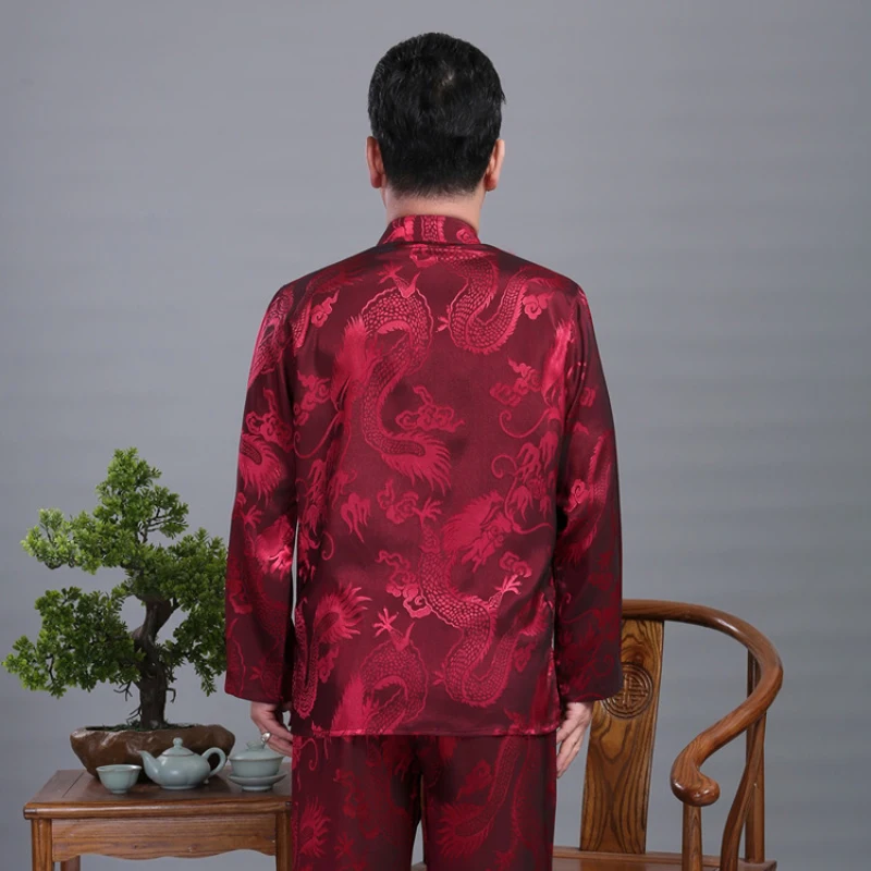 Мужская атласная форма для занятий кунг фу украшен китайским драконом ушу