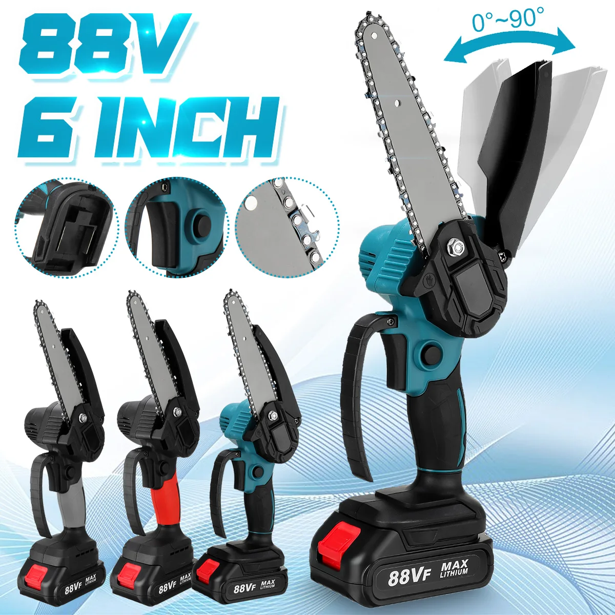 Электрическая цепная пила, 6 дюймов, 3000 Вт, 88VF, с аккумулятором 0/1/2 шт.