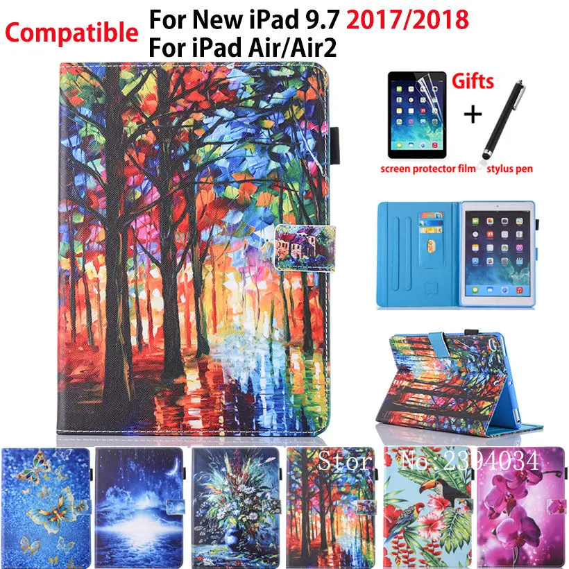 Модный чехол для Apple iPad 9,7 6-го поколения A1893 A1954, умный чехол для iPad Air 1 Air 2, чехол-подставка+ пленка+ ручка