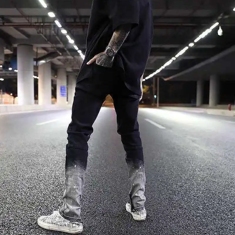 Idopy мода Slim Fit Брюки окрашенные в стиле хип-хоп черный эластичный HighStreet для
