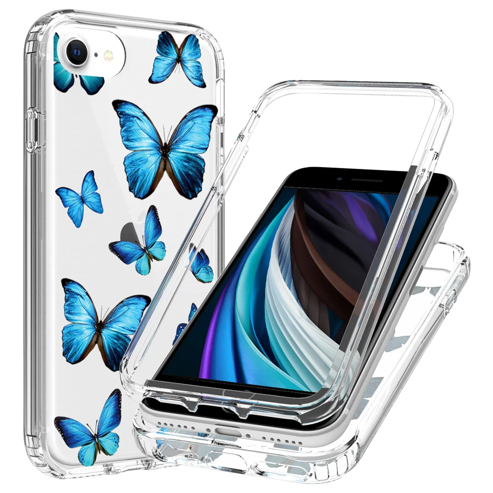 2 в 1 прозрачный с цветочным рисунком Модный чехол для iPhone 6 6S 7 8 SE 2020 4 inchеs hаrd