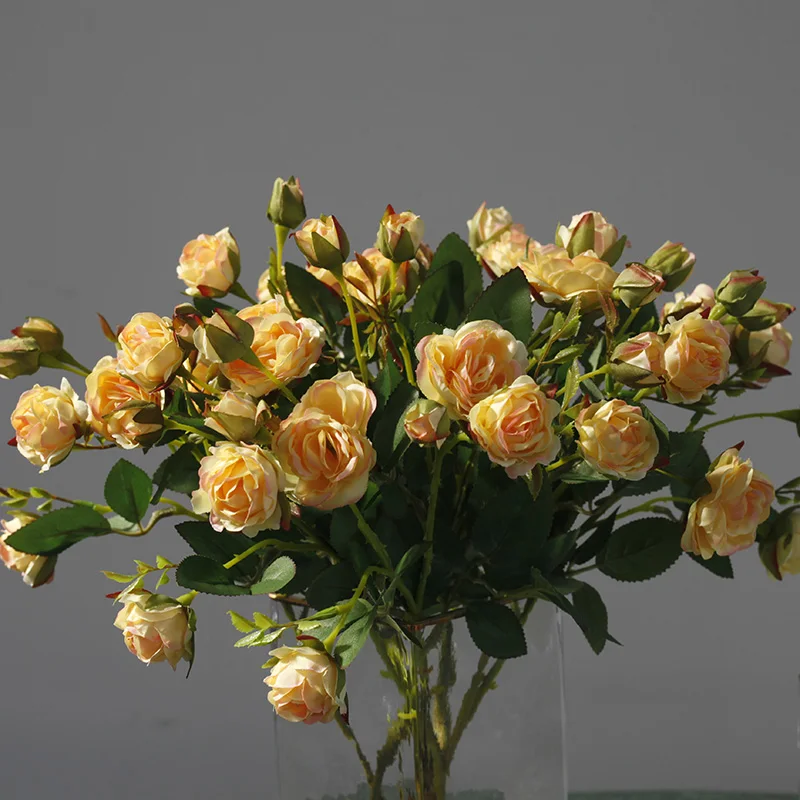 Маленькие шелковые розы на 5 головок Искусственные Цветочные букеты декор для