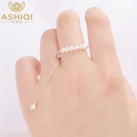 ashiqi natural pearl 100 real 925 sterling silver tassel adjustable ring women handmade freshwater pearl jewelry