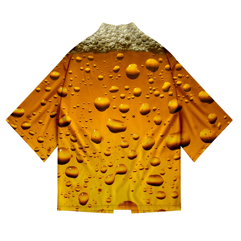 Японский зеленый капли воды костюм 3d печати кимоно рубашки в стиле хип-хоп Для