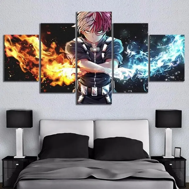 

5 Pcs Wall Art Canvas Anime My Boku No Hero Academia Posters Modern Teenager Bedroom Living Room Home Decor Paintings