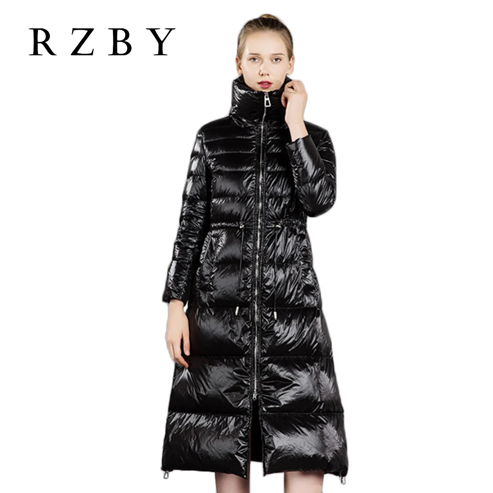 

RZBY Female Winter Casual Warm High Necked Loose Ultra Light Solid Color Long White Duck Down Coat Jacket