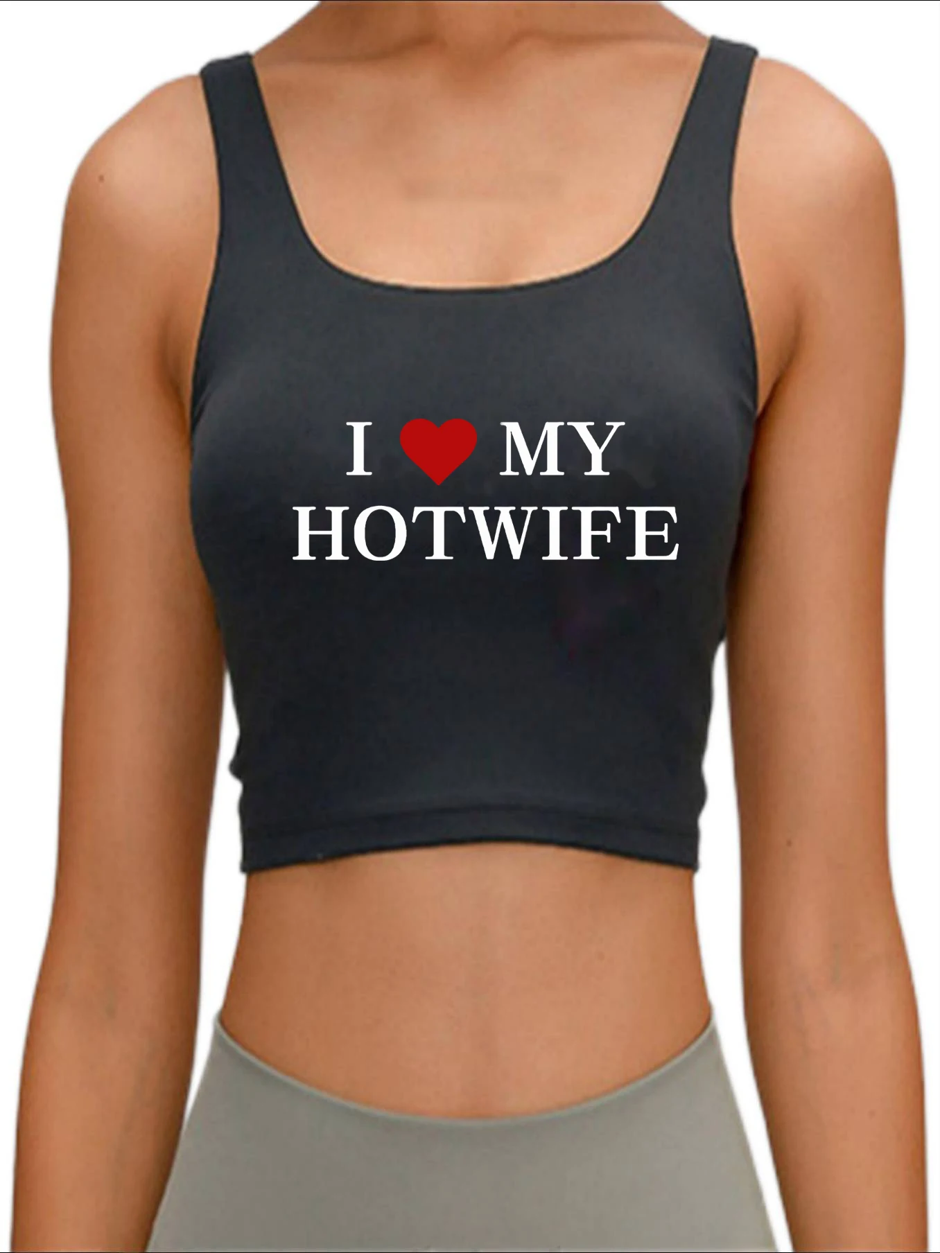 

I Love My Hot Wife Print Crop Top Adult Humor Fun Flirty Sexy Slim Tank Top