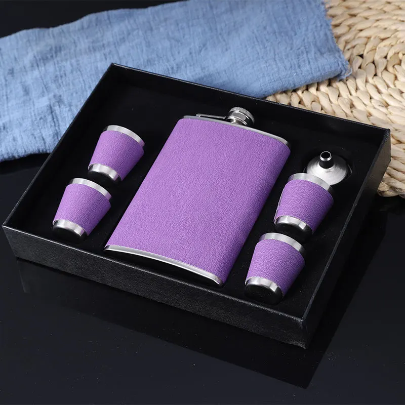 9OZ Portable Flagon Hip Flask set with cups funnel fork spoon purple for Whiskey Vodka Wine Pot Alcohol gift Drinking Bottle