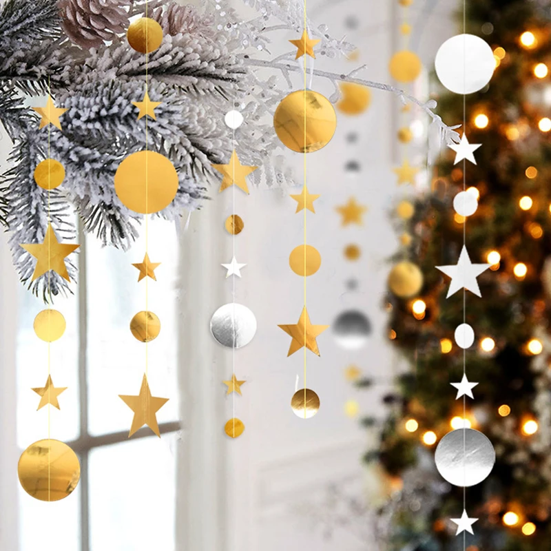 4 м мерцающий круглый звезда бумажные гирлянды золото/серебро креативный DIY кулон