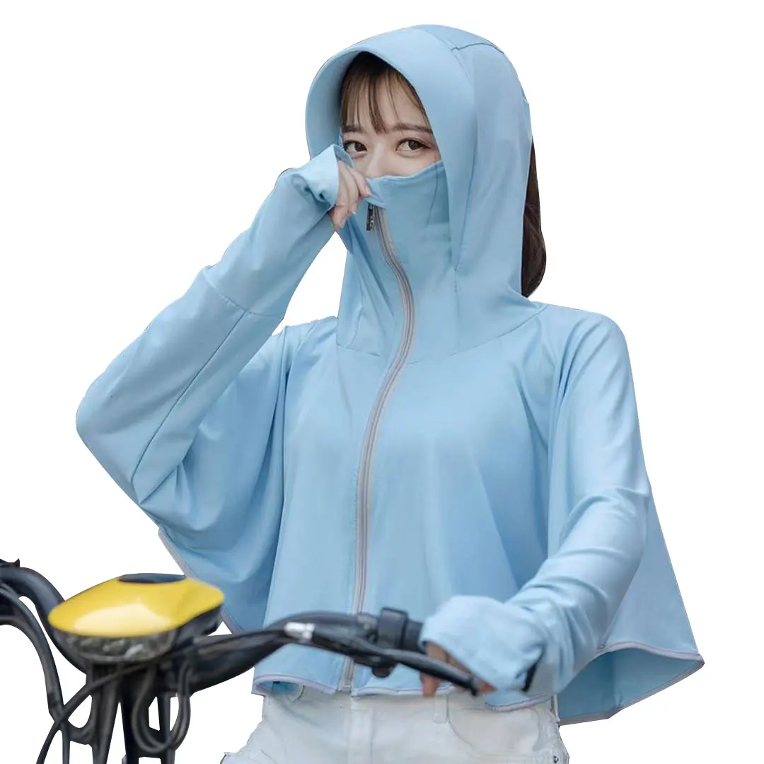 

New Women Casual Basic Top Cycling Outdoor Sun Protection Hoodie Zipper Thin