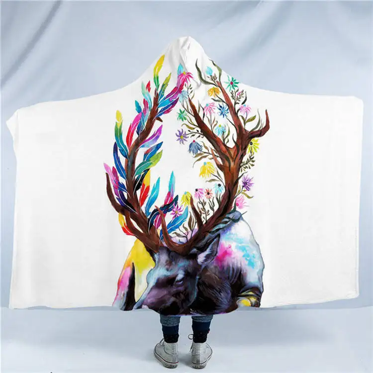 King of the Forest Одеяло с капюшоном с изображением лисы от Pixie Cold Art, красочное животное с шапкой, мягкое Флисовое одеяло шерпа, акварельное, этническое, лисичное, носовое, одеяло - Цвет: King of the Forest