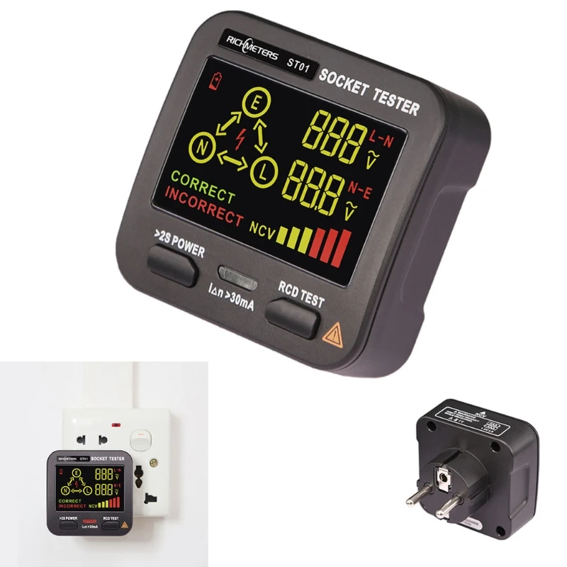 

ST01 Receptacle Tester Power Circuit Analyzer Wall Plug Leakage Tester Electrical Circuit Braker Finder LCD 3 Results LXAC