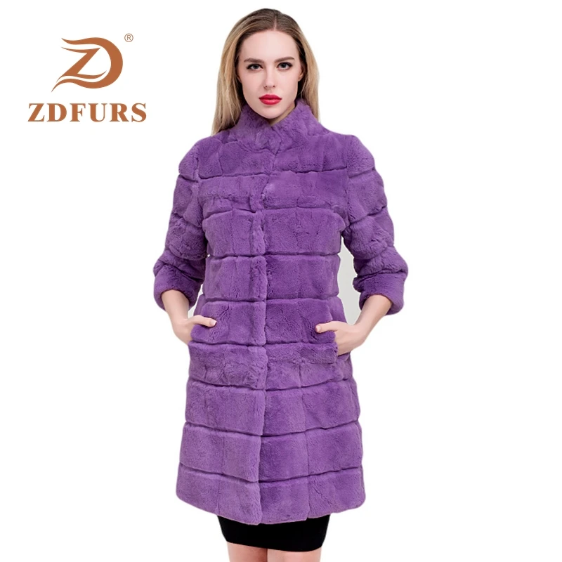 ZDFURS* 2019 Real rex rabbit Fur Coat Women Real Fur Jacket Festival Fur Real  Rabbit fur outerwear winter coat