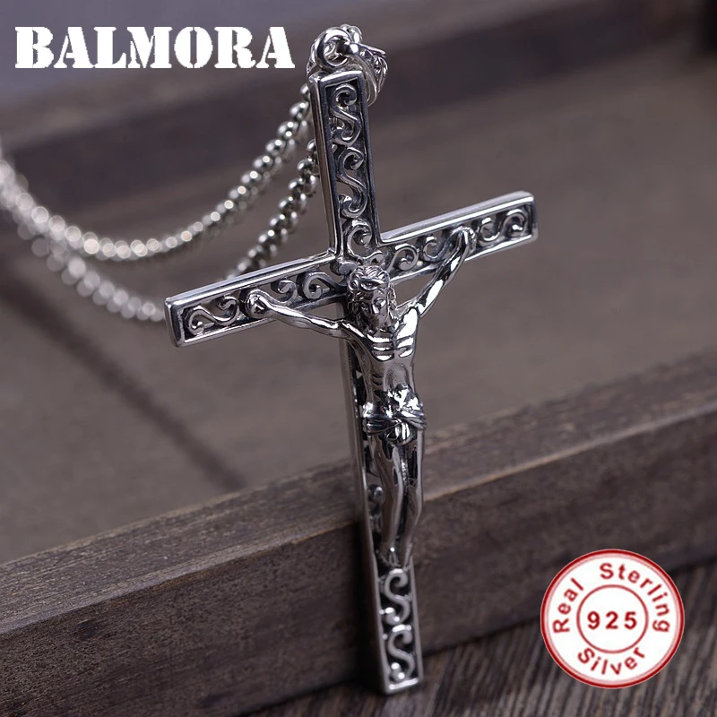 BALMORA 925 серебро Иисуса подвеска в виде полого Креста для мужчин Мода Панк Стиль христианские ювелирные изделия аксессуары без цепи