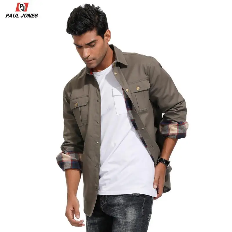 Мужская рубашка с длинным рукавом PAUL JONES прочная рабочая фланелевой подкладкой и