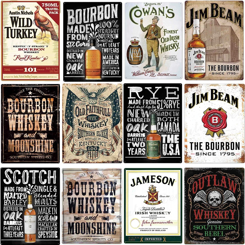 

Whiskey Vintage Metal Sign Tin Sign Plaque Metal Vintage Retro Wall Decor for Bar Pub Club Man Cave Metal Signs Poster