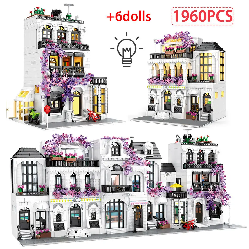 

1960 Pcs LED Friends City Street View European Flower Building Blocks Architecture Figures Bricks Toys For Girls Gift
