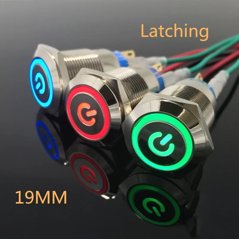 

19mm Power Mark Press Metal Push Button Switch Waterproof Latching Self-lock Fixation LED Light Illumination 3V 5V 12V 24V 220V