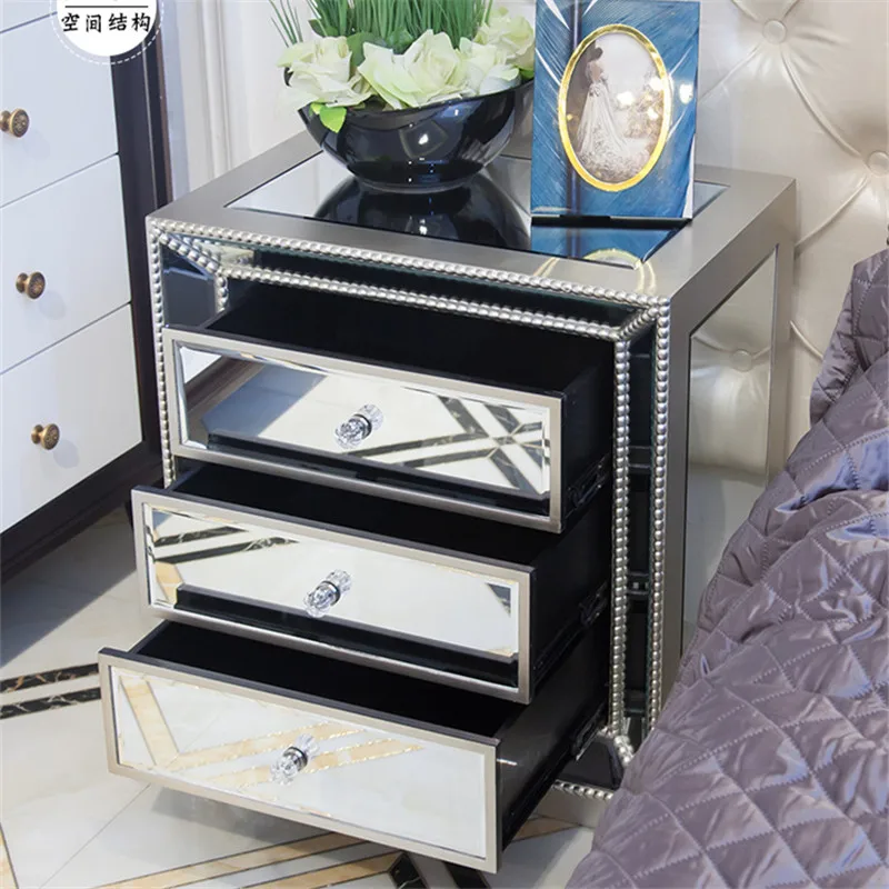 2021 Mirrored Bedside Table Drawer Cabinet Glass side Nightstand Bedroom Sets Wholesale | Мебель