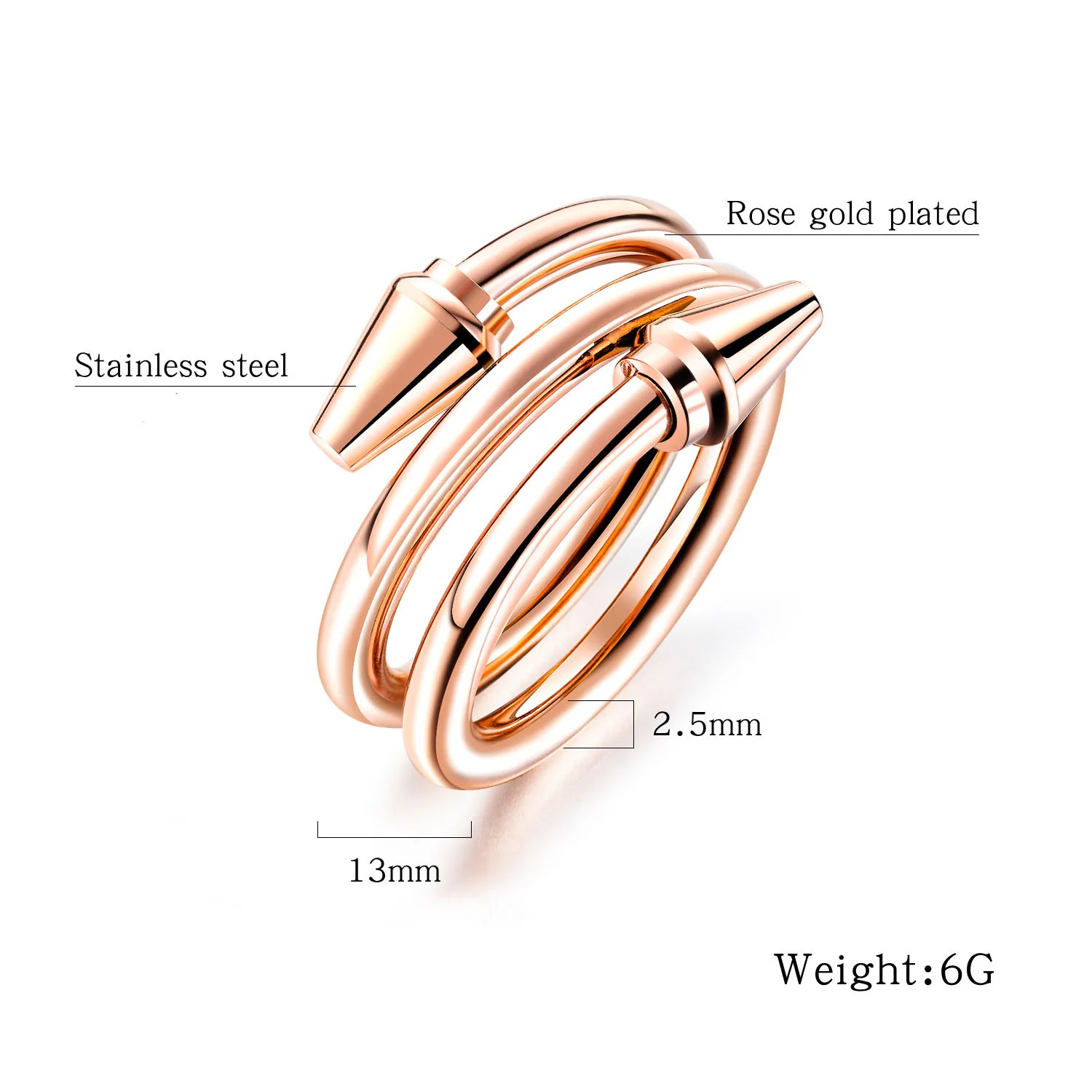Fashion Three-Round Nail Ring For Women Girl Rose Gold Color Simple Trendy Sister Jewelry Stainless Steel | Украшения и