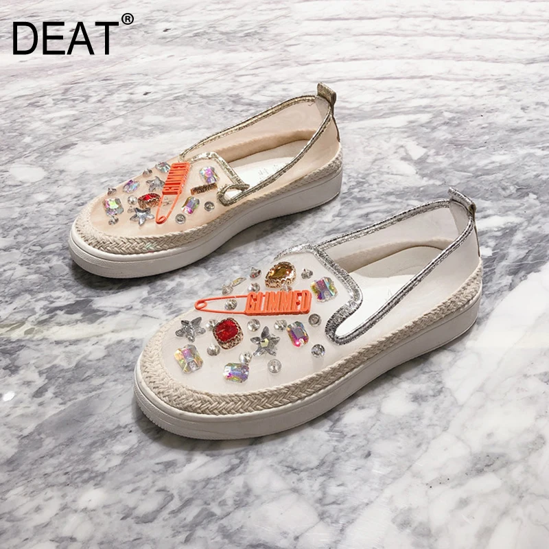 Женские туфли с круглым носком DEAT сетчатые из органзы вырезами и кристаллами