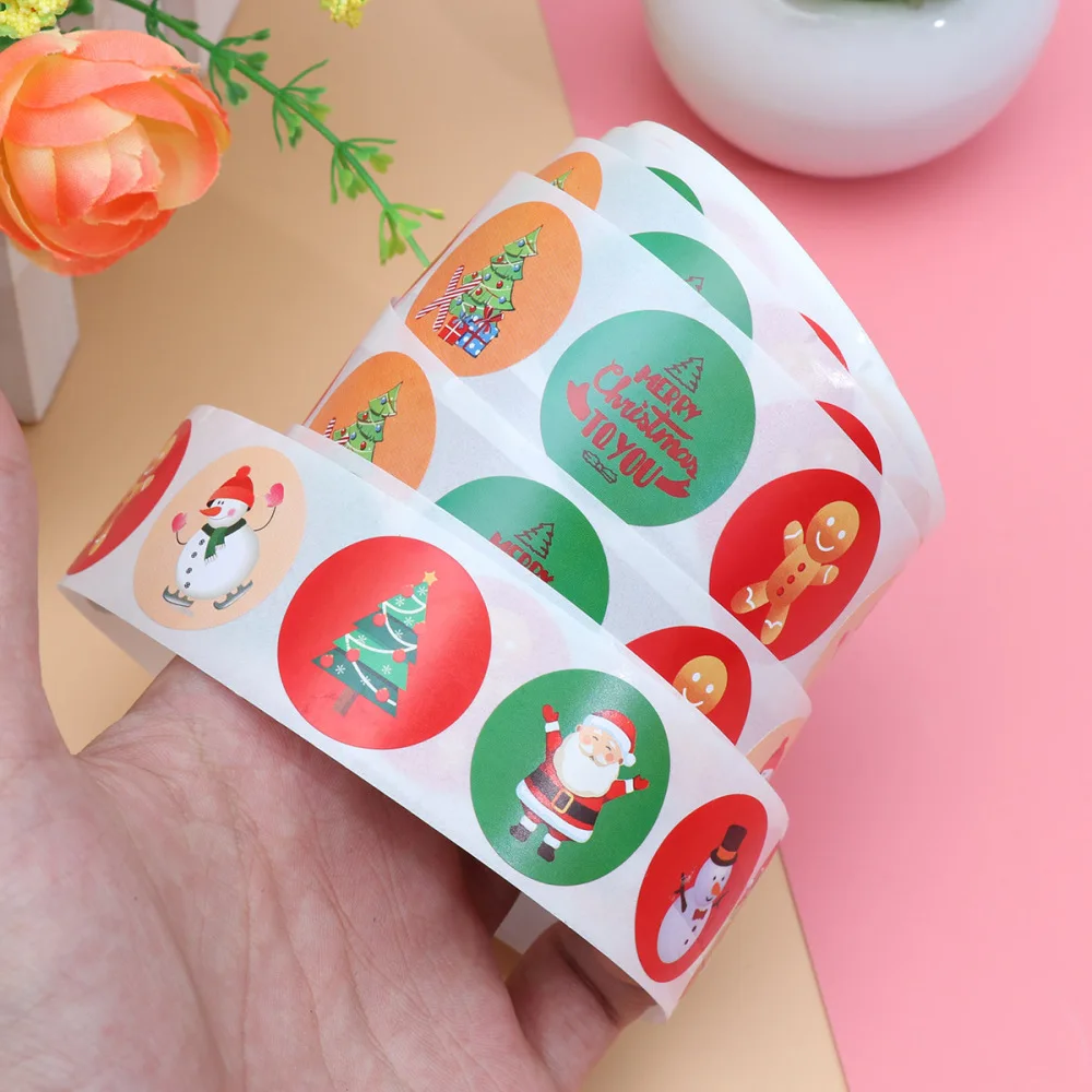 

1 Roll Christmas Scrape Sticker Decoration Gift Sticker Label Craft Food Labels Self-Adhesive Removable Sticker Gift Decals