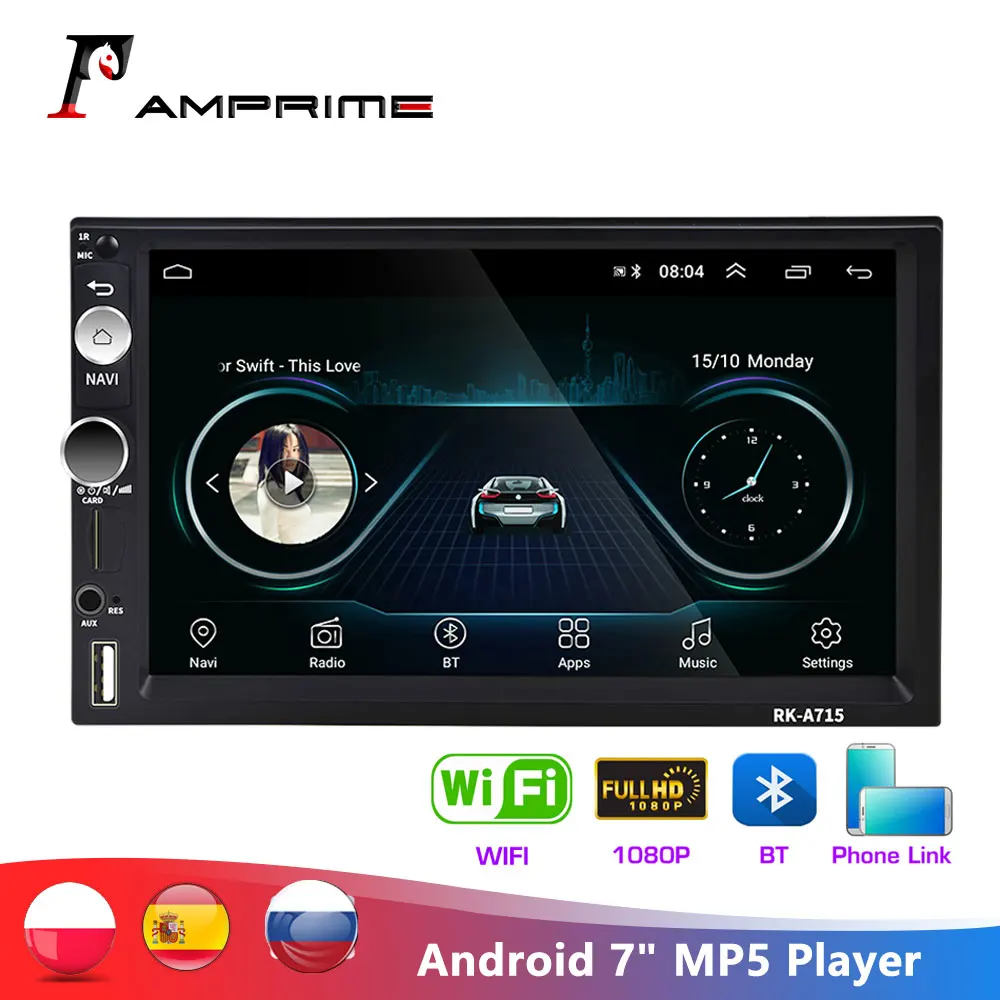 Автомобильный мультимедийный плеер AMPrime 2 Din Android 7 &quot MP5 Mirror link сенсорный экран GPS