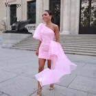 Платье для выпускного вечера Verngo, розовое блестящее короткое платье с пышными короткими рукавами, на одно плечо, женское вечернее коктейльное платье, вечернее платье