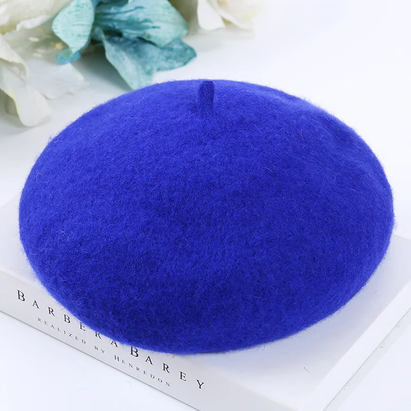 Royal Blue Шерстяной берет головной убор художника французский стиль шляпа Повседневная однотонная Весенняя зимняя женская шапка Регулируемая 14 цветов - Цвет: Royal Blue