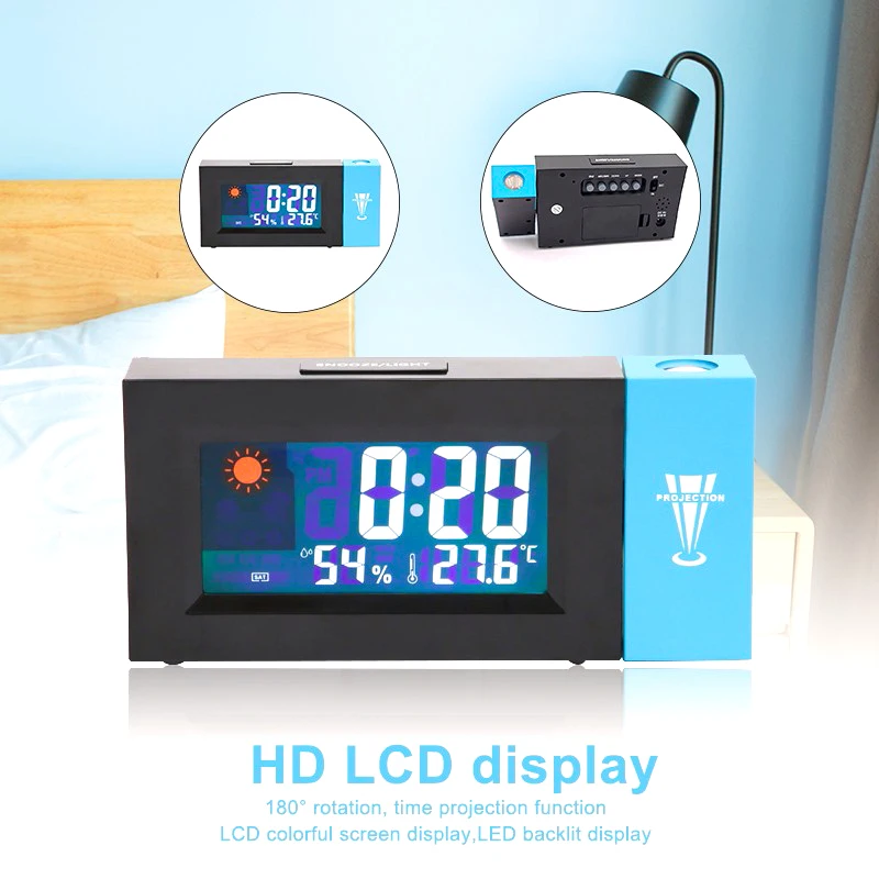 LED Digital Alarm Clock Electronic HD LCD Color Display 180° Rotatable Projection Clocks With Backlight Snooze Thermomete | Дом и сад