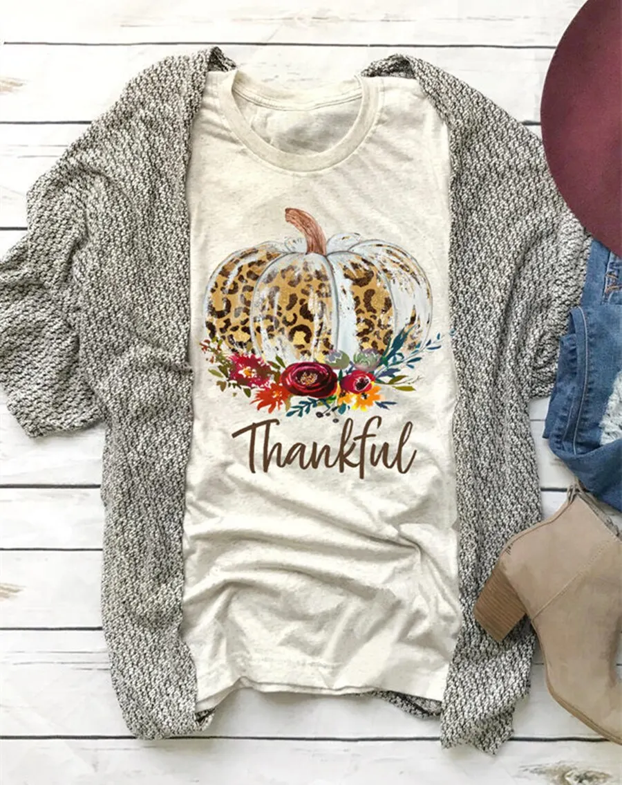 

Leopard Printed Pumpkin Sunflower T-shirt Tee Women Halloween Top Pop Casual O-neck Tee Shirts Halloween Tee mujer camisetas