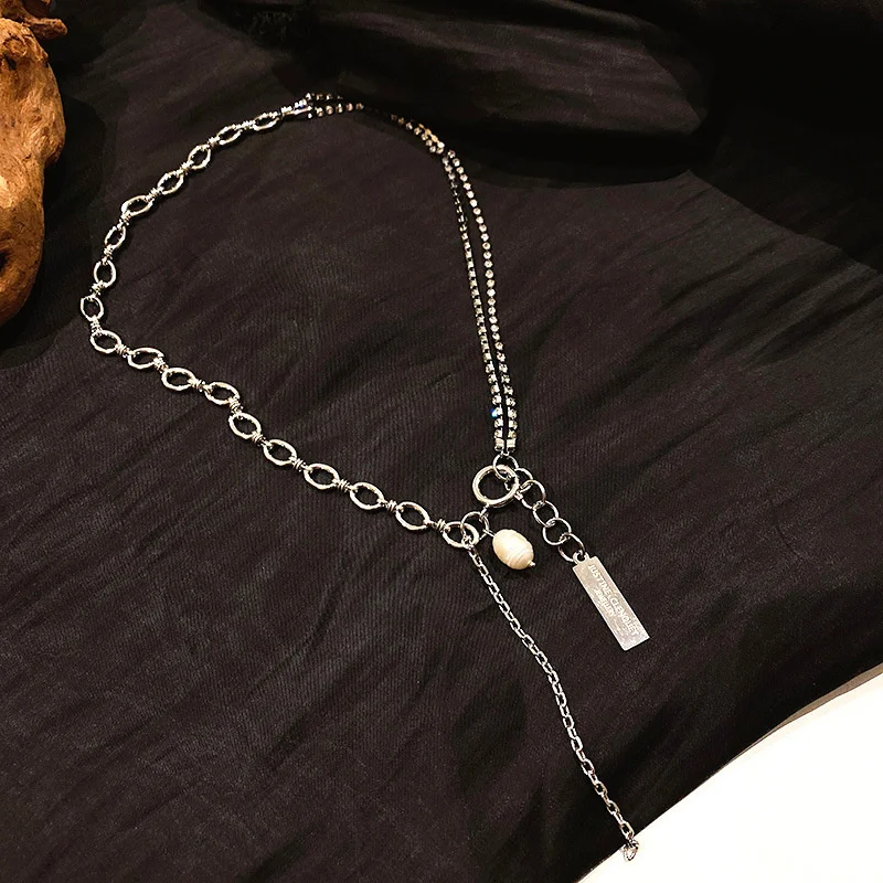 

Korean edition set diamond splicing pearl pendant necklace temperament personality simple fashion web celebrity clavicle chain s