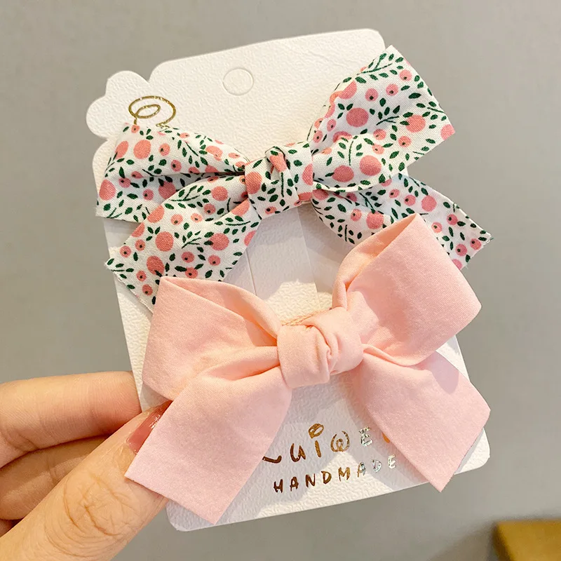 

2PCS/Set New Girls Cute Colorful Print Flower Bow Hairpins Sweet Hair Ornament Clips Headband Barrettes Fashion Hair Accessories