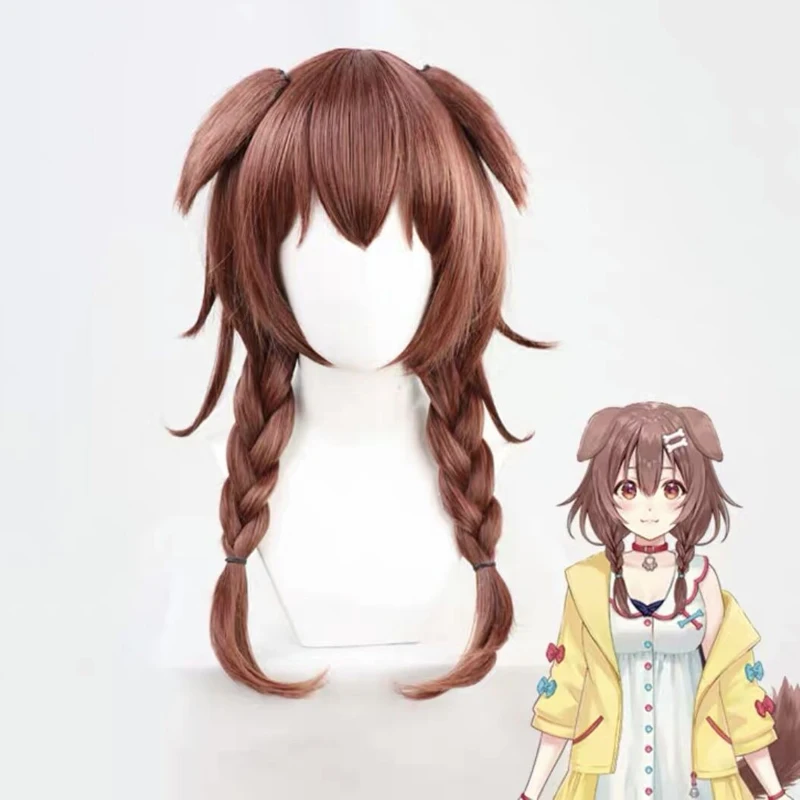 VTuber Inugami Korone Cosplay Wig Hololive Gamers Girl Ears Long Wavy Braided Hair Brown Braids Synthetic Hair + Wig Cap sexy anime cosplay