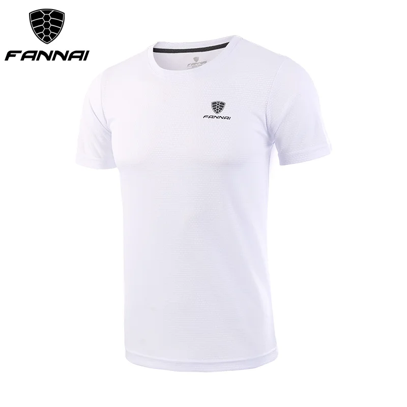 FN015White FANNAI Мужская футболка, спортивные топы, футболки, быстросохнущая футболка для фитнеса, спортзала, мужские футболки для бега, Майки с коротким рукавом, спортивная одежда для тренировок - Цвет: FN015White