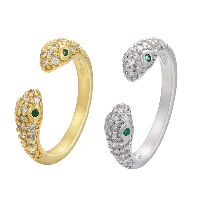 

1 Piece Women Ring Snake Opening Adjust Rose Green CZ Eye Engagement Wedding Band Female Finger Party Jewelry Gold Silver Color