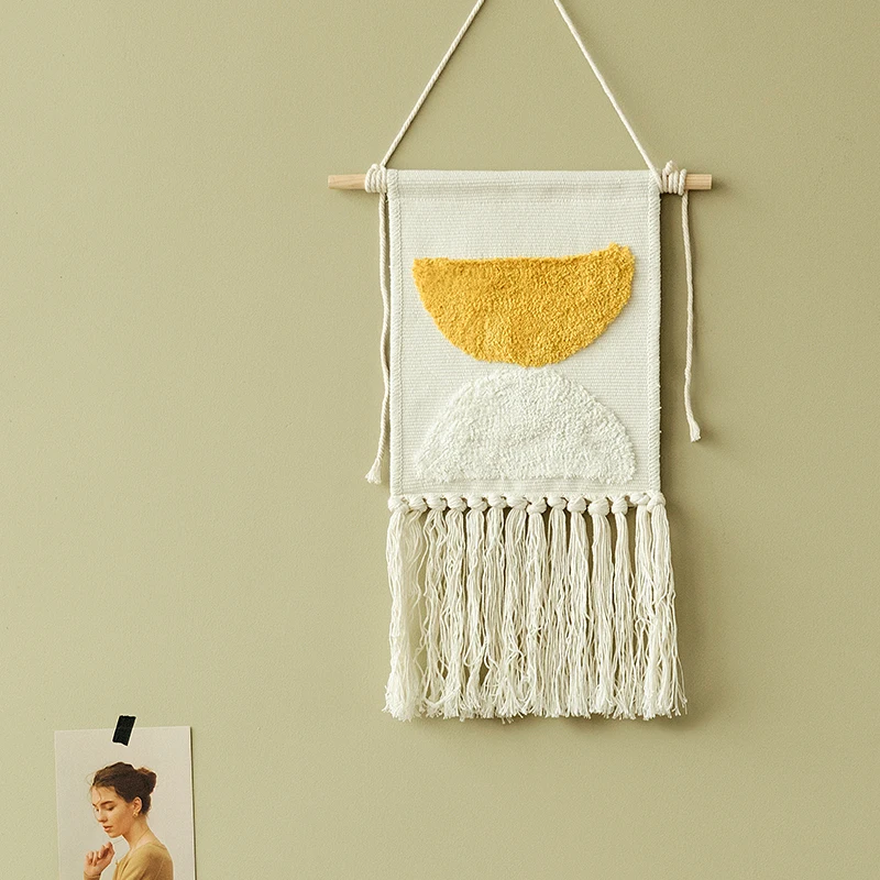 Подвесной флаг DUNXDECO простой белый и желтый полукруглый геометрический