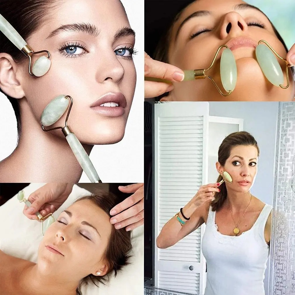 Double-headed roller + scraping board Facial Massage Natural Jade Health Care facial beauty stick promoting metabolism | Бытовая