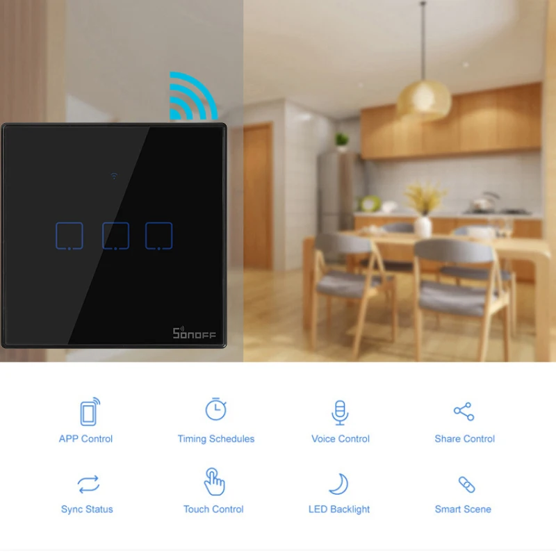Умный настенный светильник SONOFF T3 Wifi США ЕС Великобритания переключатель черный с