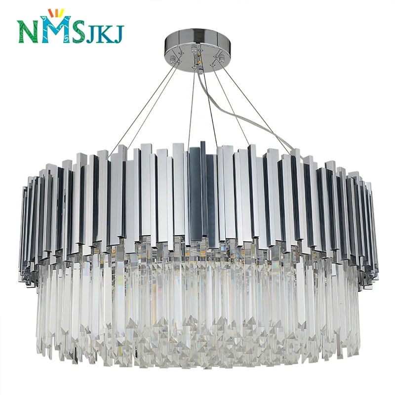 Modern LED Polished Steel Crystal Luxury Round Gold and Silver Chandelier for Living Room Bedroom | Лампы и освещение