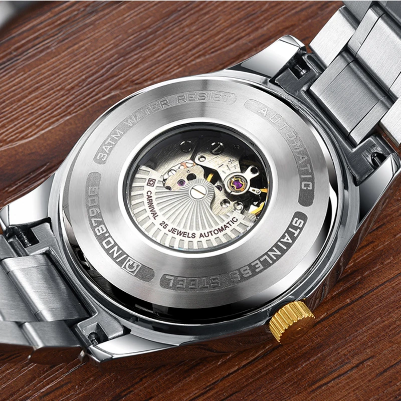 CARNIVAL Brand Fashion Automatic Watch Men Luxury Gold Business Mechanical Wristwatch Waterproof Hollow Clock Relogio Masculino enlarge