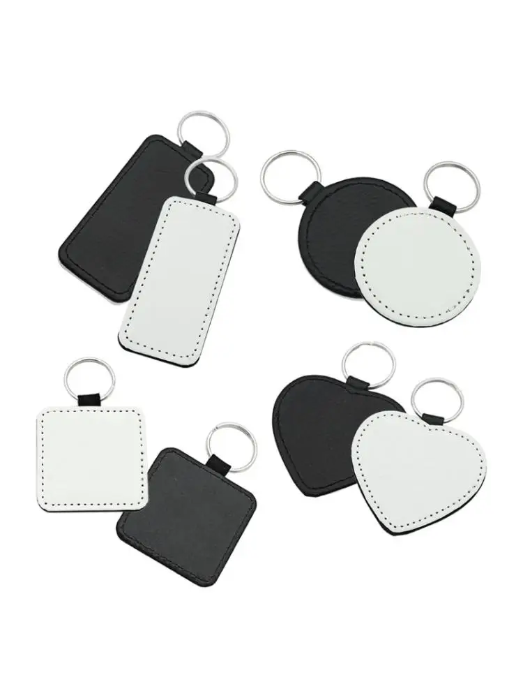 

10Pcs Leather Keychains Blank Heart Round Square MDF Keychains Sublimation Heat Transfer Keychains Kit Jewelry Making