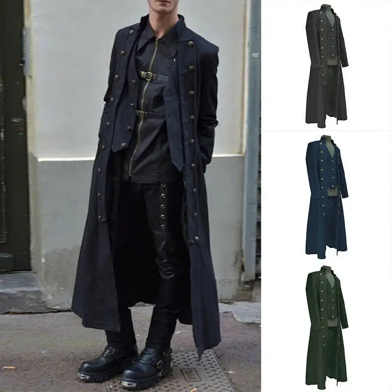 Мужская однотонная куртка длинное пальто в средневековом стиле платье стимпанк