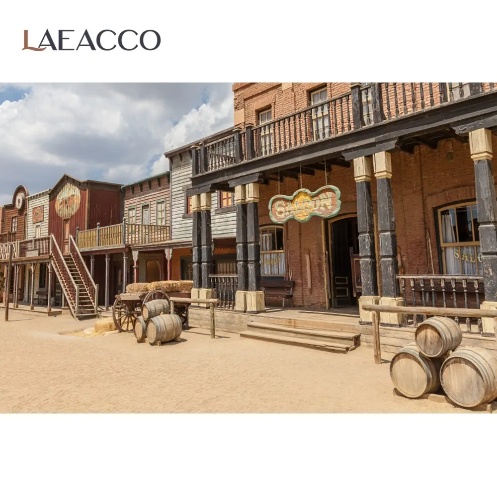 

Laeacco Saloon Backdrop For Photography Wooden Jar Shop West Cowboy Street Scenic Photographic Background Photocall Photo Studio